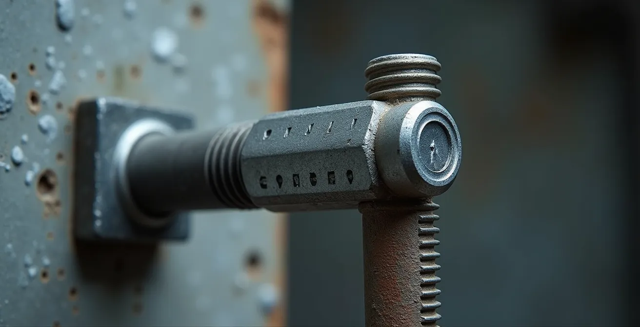 Vue macro sur un boulon d'ancrage de coffre-fort avec clé dynamométrique