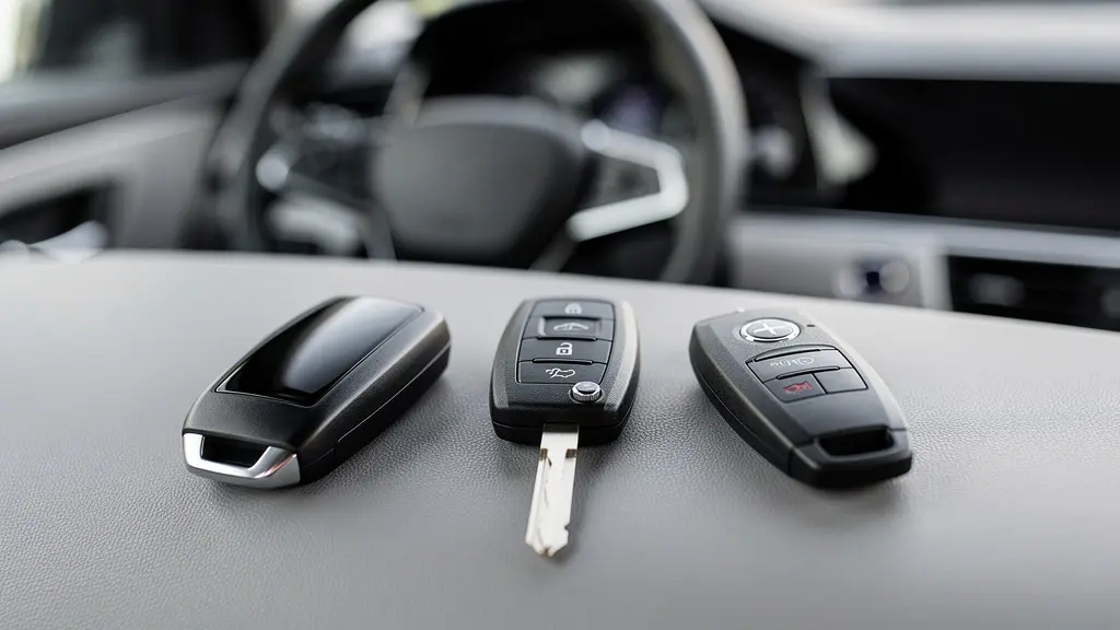 Différents types de clés de voiture modernes avec télécommande et transpondeur