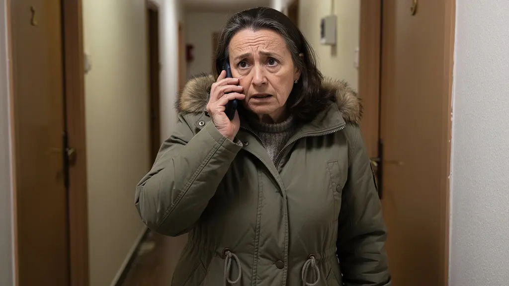 Personne inquiète au téléphone devant porte fermée recherchant serrurier qualifié